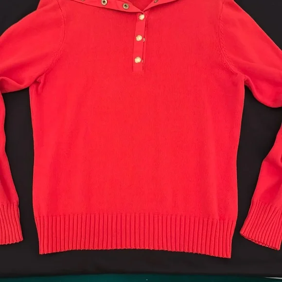Lauren Ralph Lauren orange vintage fabulous sweater, lg collar with snaps (mlb) - Picture 3 of 5
